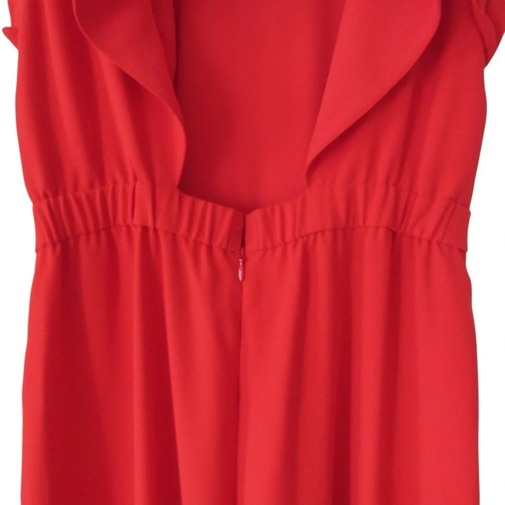 J Crew Sleeveless Ruffle Jumpsuit In 365 Crepe 6 Red Open Back Ankle Length - Picture 9 of 12